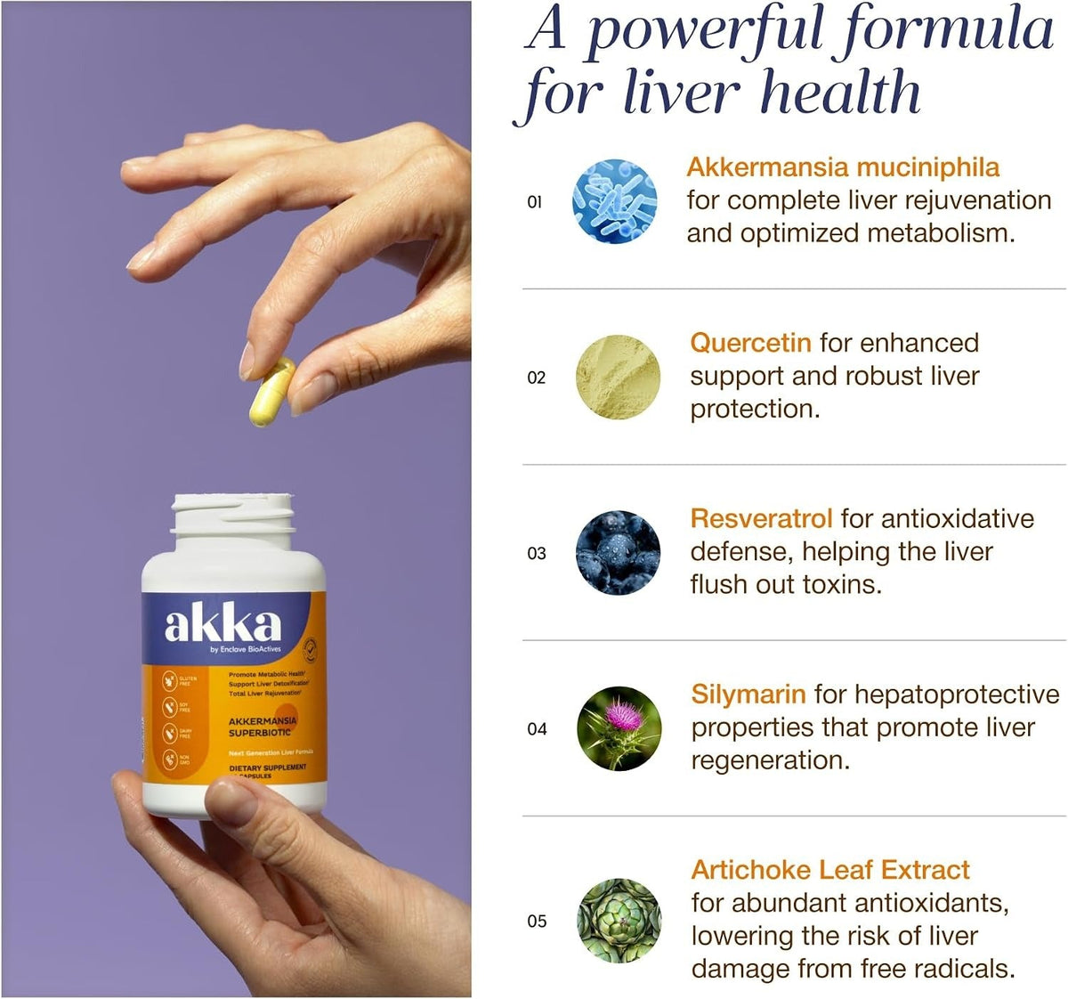 AKKA Akkermansia Probiotic, Liver Cleanse, Detox & Repair, Non-GMO 60 Caps
